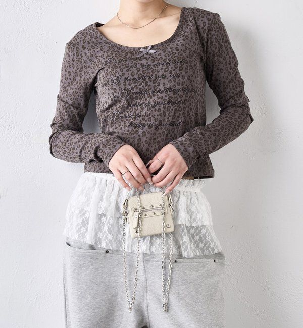  「レオパード(ヒョウ柄)メッセージトップス」|Tシャツ・カットソー|グレー