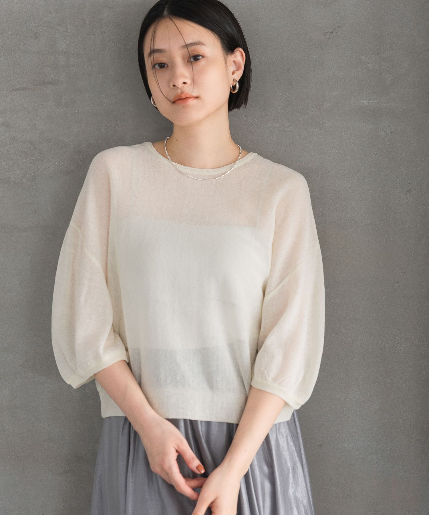 A part by 「バックリボンプルオーバー_5分袖」|ニット・セーター|オフホワイト