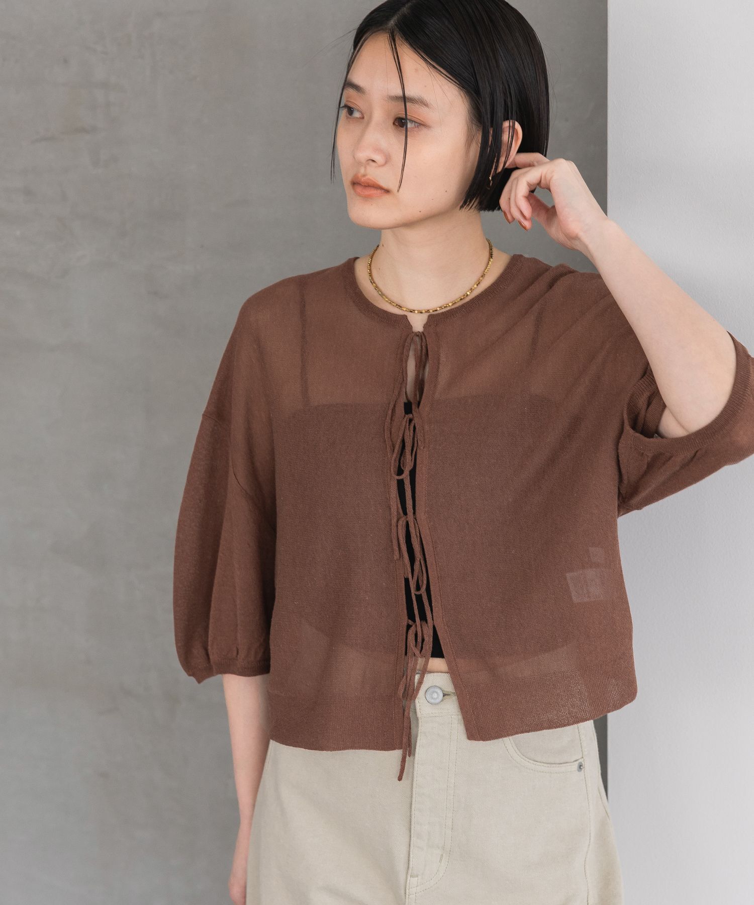 A part by 「バックリボンプルオーバー_5分袖」|ニット・セーター|ブラウン