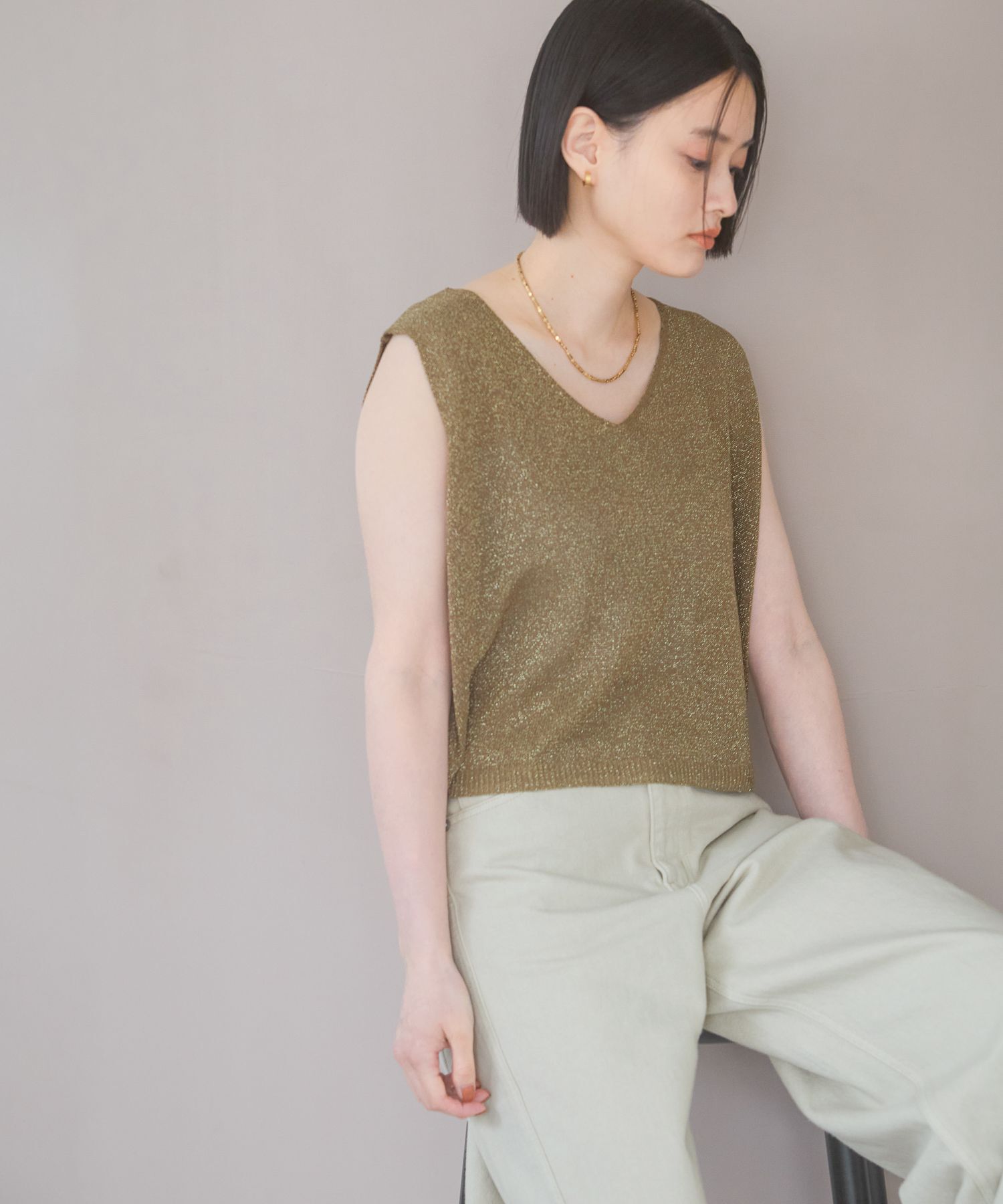 A part by 「ラメニットノースリーブ」|ニット・セーター|カーキ