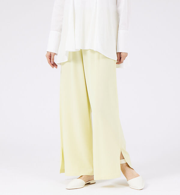 qualite「レーヨンストレッチサイドスリットニットパンツ」|その他|イエロー