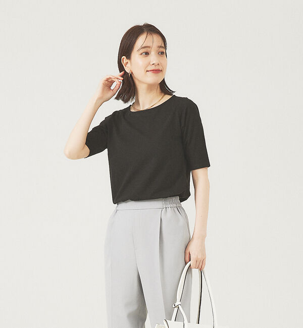 abahouse mavie「5分袖プルオーバー」|Tシャツ・カットソー|ブラック