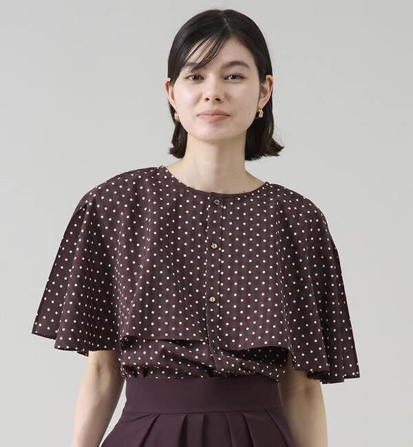 TIARA「ドットプリントケープブラウス」|シャツ・ブラウス|ブラウン