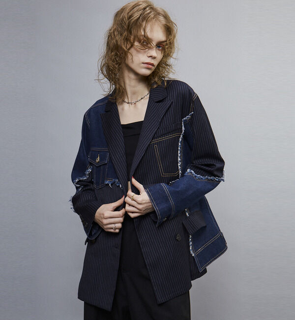 Soffitto「【AULA AILA別注】DENIM COMBINATION JACKET」|テーラードジャケット|ネイビー