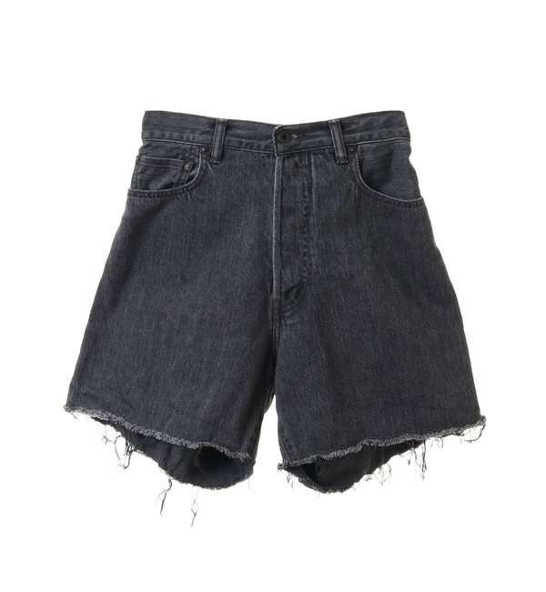 A_「【KURO/クロ】UNINTENTIONAL CROSSED DENIM SHORTS　」|デニム|ブラック