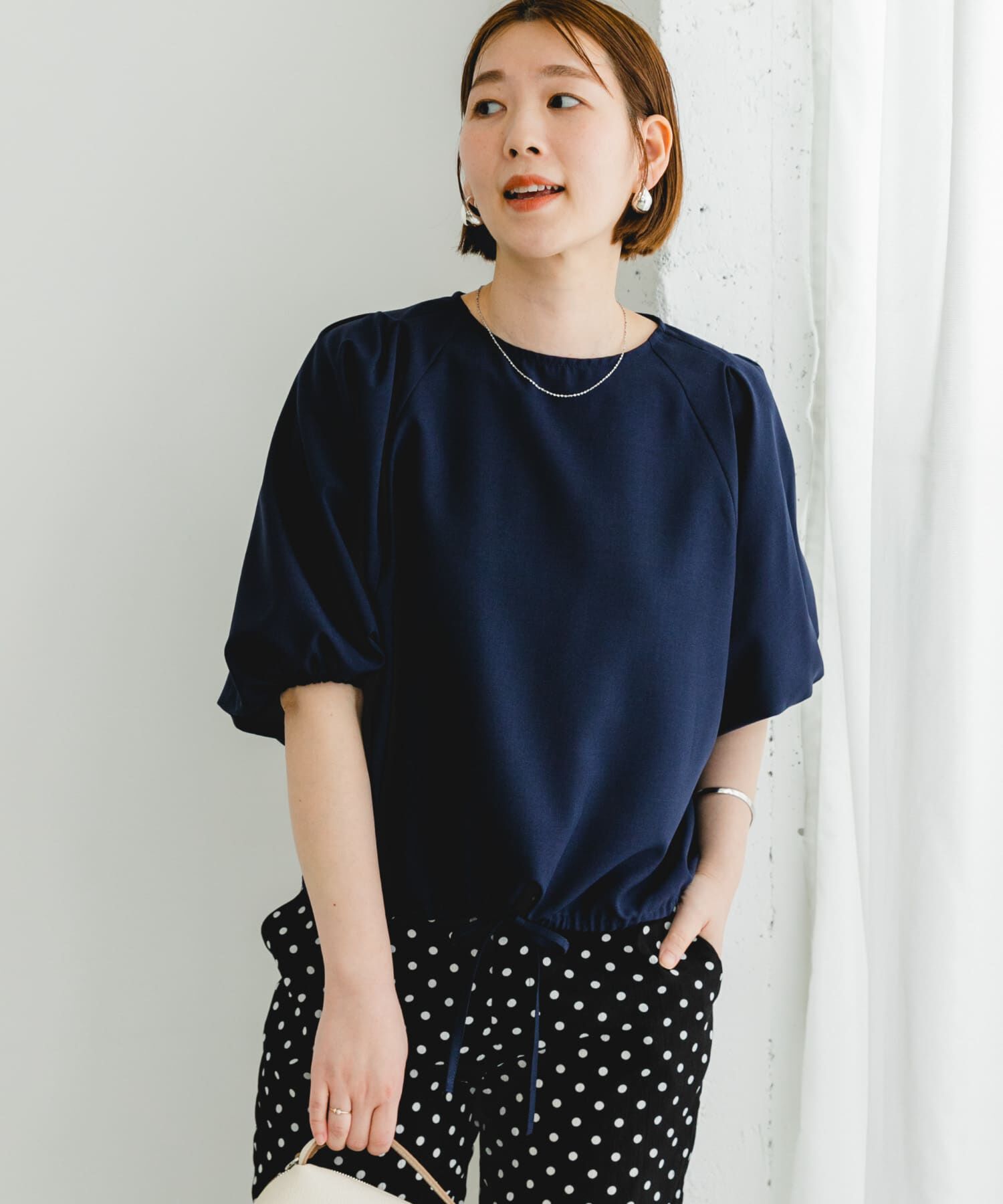 URBAN RESEARCH ROSSO「F by ROSSO　速乾ブラウジングパフブラウス」|シャツ・ブラウス|ネイビー