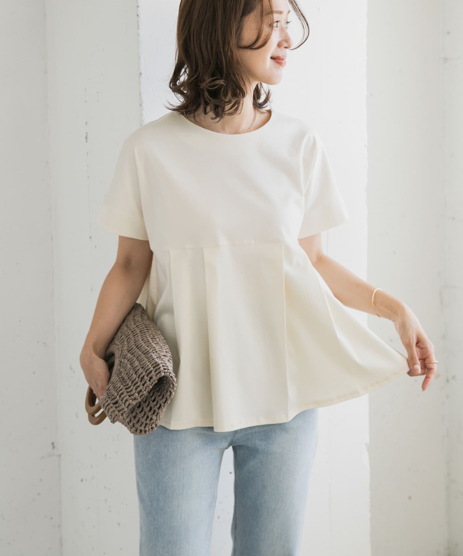 URBAN RESEARCH DOORS「シルケットコットンウエスト切替プルオーバー」|Tシャツ・カットソー|オフホワイト