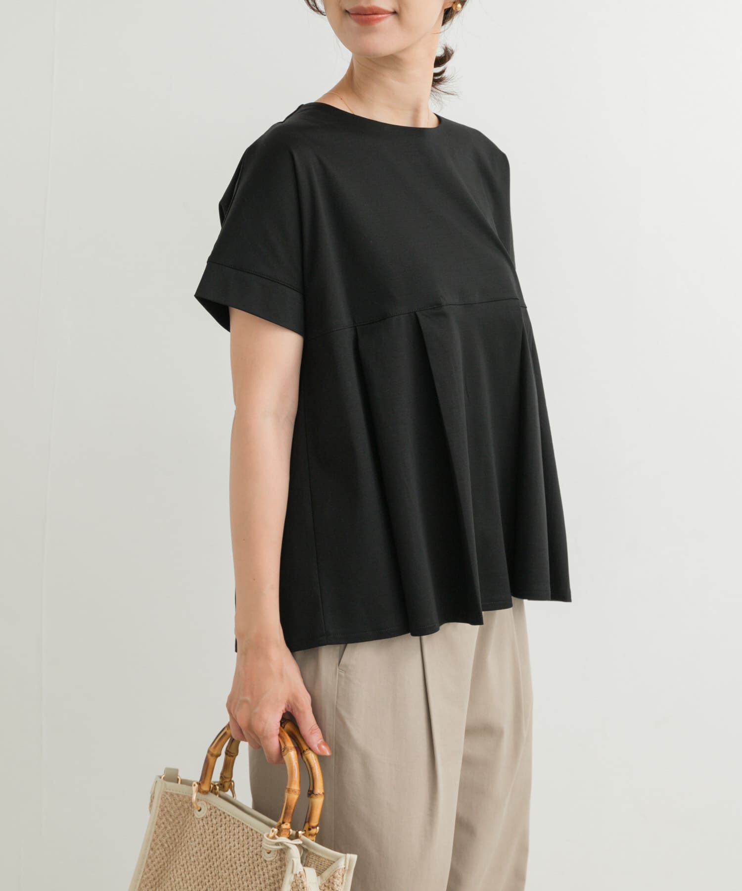 URBAN RESEARCH DOORS「シルケットコットンウエスト切替プルオーバー」|Tシャツ・カットソー|ブラック