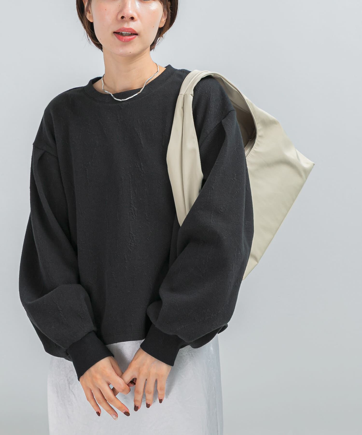 URBAN RESEARCH ROSSO「タックスリーブジャガードスウェット」|スウェット・ジャージ|ブラック