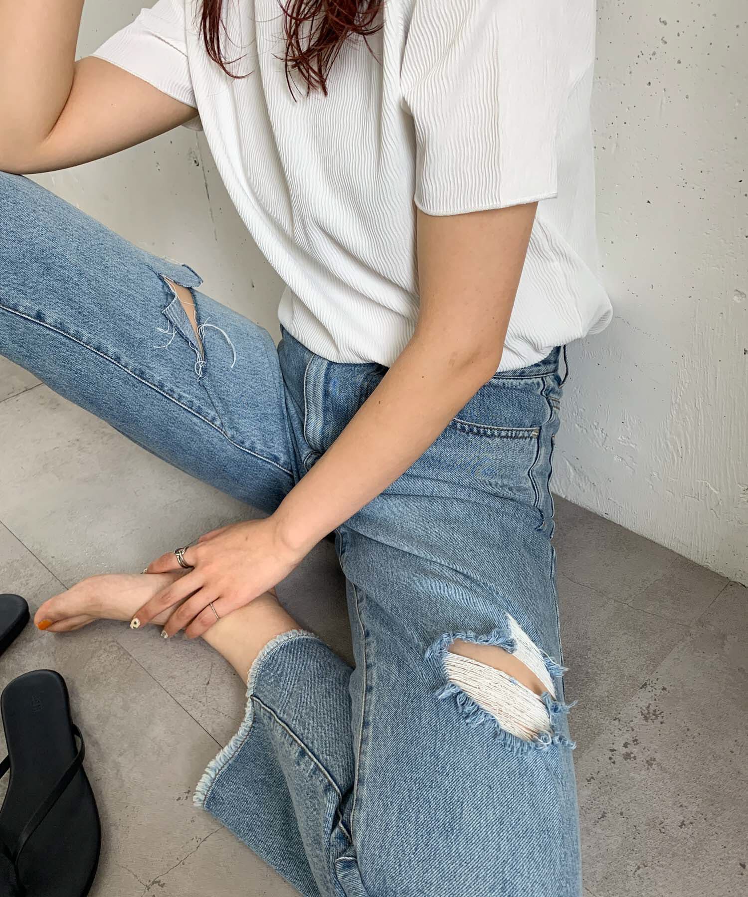  「リメイクダメージスリットデニム」|デニム|