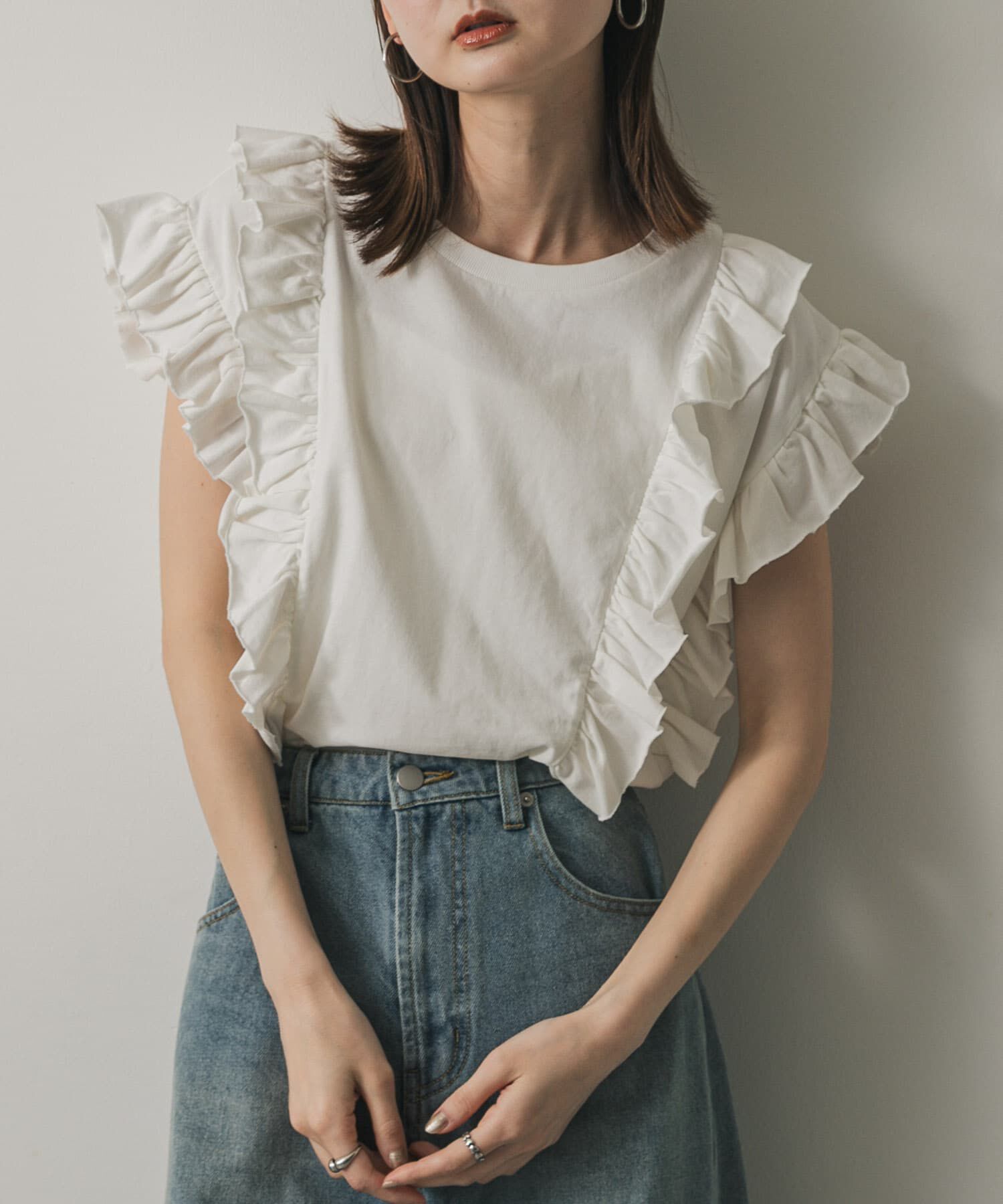 SENSE OF PLACE by URBAN RESEARCH「ギャザーフリルトップ」|Tシャツ・カットソー|オフホワイト