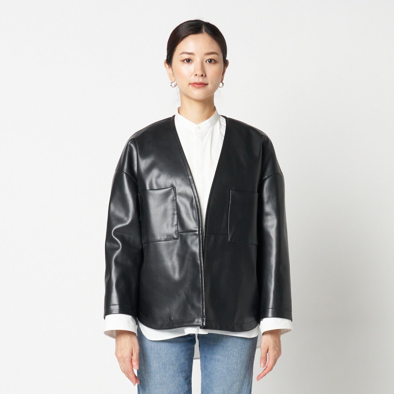 HELIOPOLE「HELIOPOLE SYNTHETIC MATERIAL NO-COLLAR JACKET」|デニムジャケット|