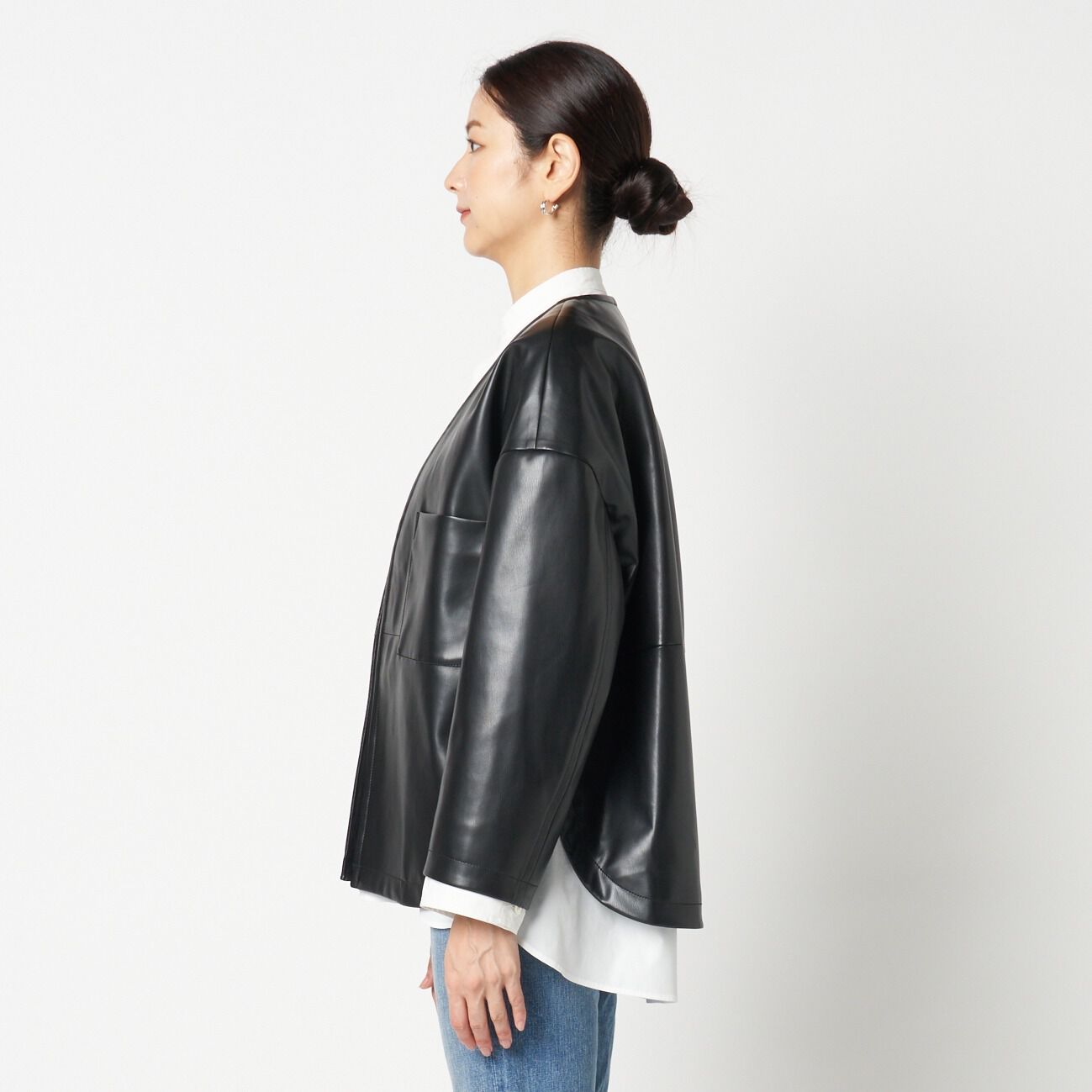 HELIOPOLE「HELIOPOLE SYNTHETIC MATERIAL NO-COLLAR JACKET」|デニムジャケット|