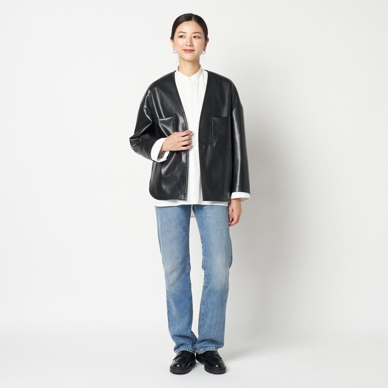 HELIOPOLE「HELIOPOLE SYNTHETIC MATERIAL NO-COLLAR JACKET」|デニムジャケット|