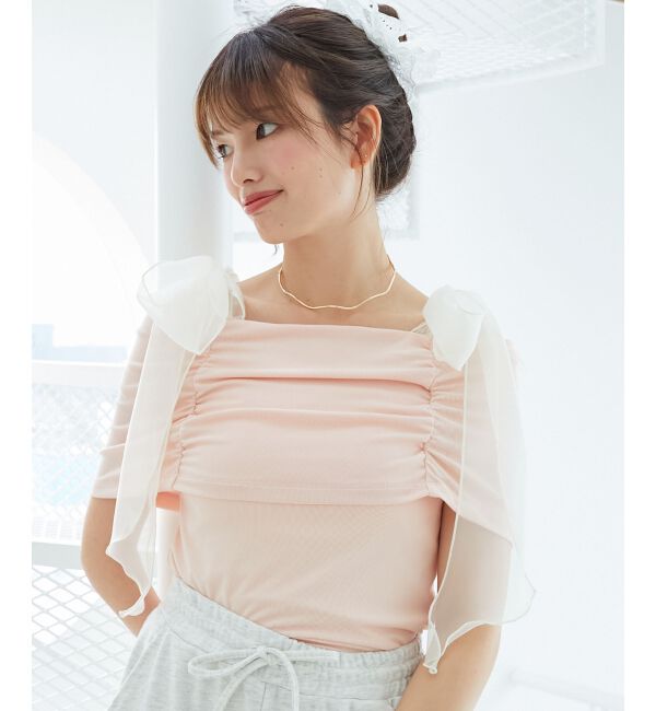  「肩リボンオフショルカットトップス」|Tシャツ・カットソー|