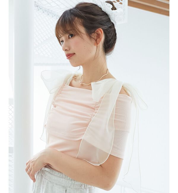  「肩リボンオフショルカットトップス」|Tシャツ・カットソー|