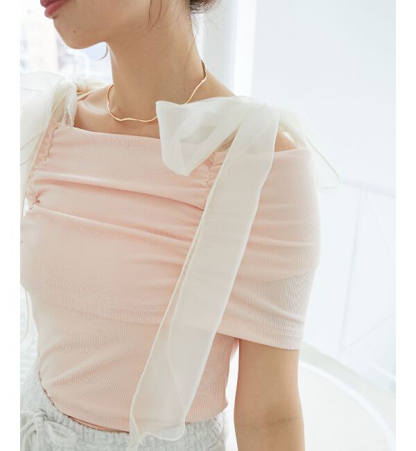  「肩リボンオフショルカットトップス」|Tシャツ・カットソー|