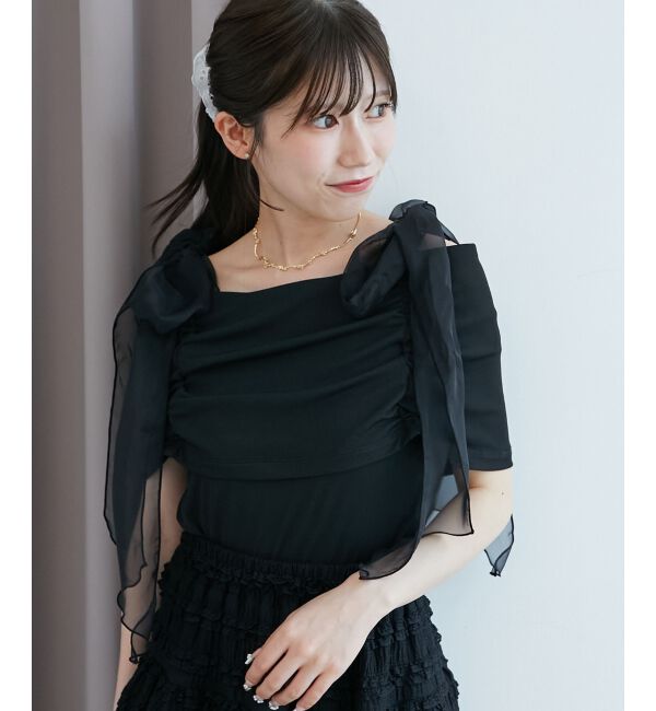  「肩リボンオフショルカットトップス」|Tシャツ・カットソー|