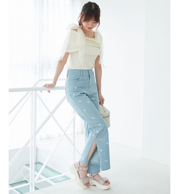  「肩リボンオフショルカットトップス」|Tシャツ・カットソー|