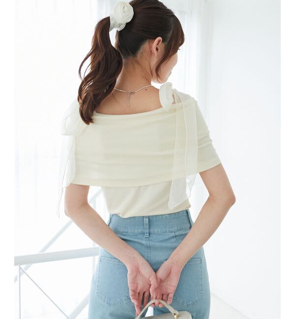  「肩リボンオフショルカットトップス」|Tシャツ・カットソー|