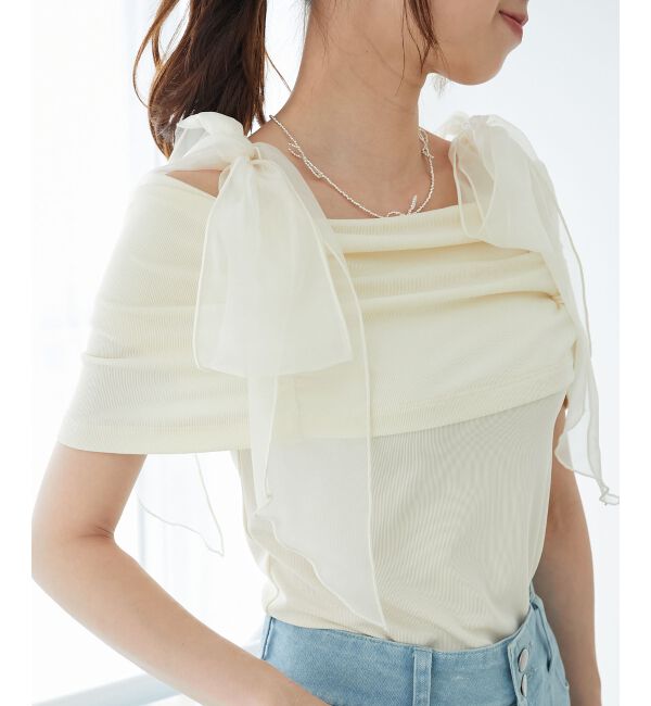  「肩リボンオフショルカットトップス」|Tシャツ・カットソー|