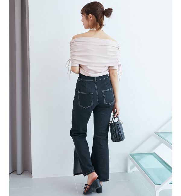  「サイドドロストオフショルカットトップス」|Tシャツ・カットソー|