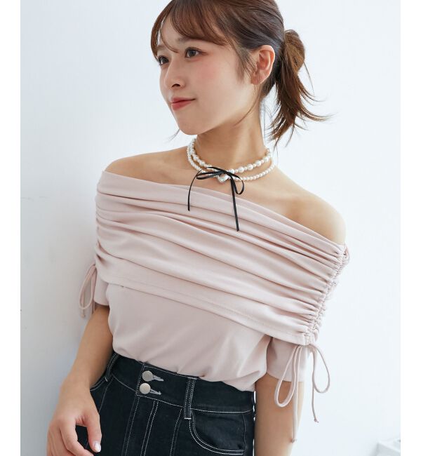  「サイドドロストオフショルカットトップス」|Tシャツ・カットソー|