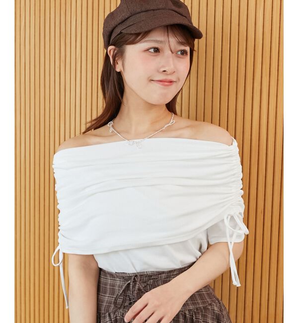  「サイドドロストオフショルカットトップス」|Tシャツ・カットソー|