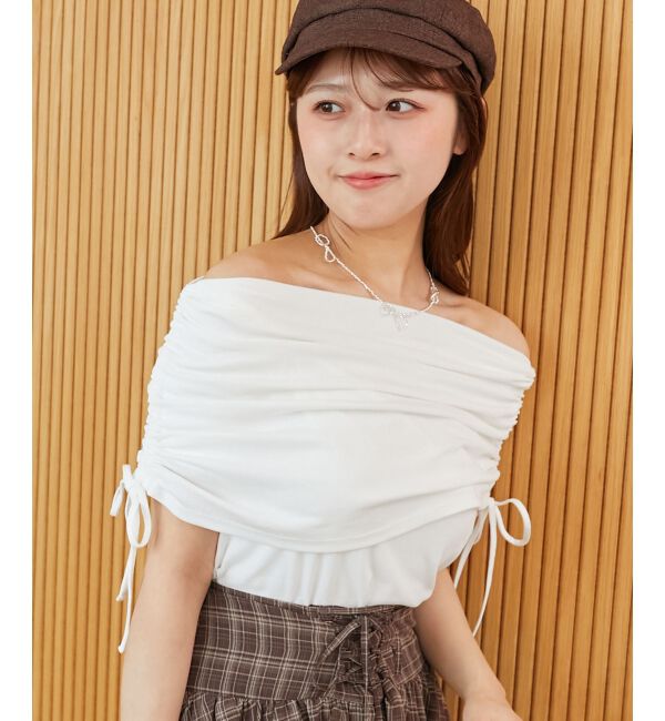  「サイドドロストオフショルカットトップス」|Tシャツ・カットソー|