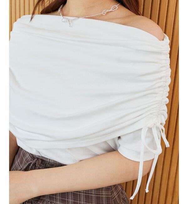  「サイドドロストオフショルカットトップス」|Tシャツ・カットソー|