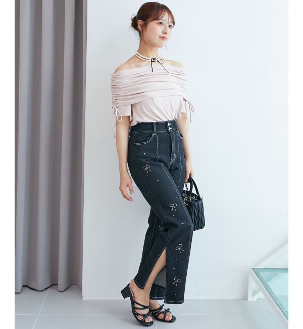  「サイドドロストオフショルカットトップス」|Tシャツ・カットソー|