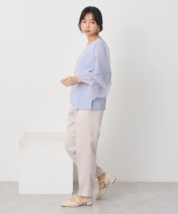 earth music&ecology「キラキラストーンパールチュールスリーブプルオーバー」|Tシャツ・カットソー|