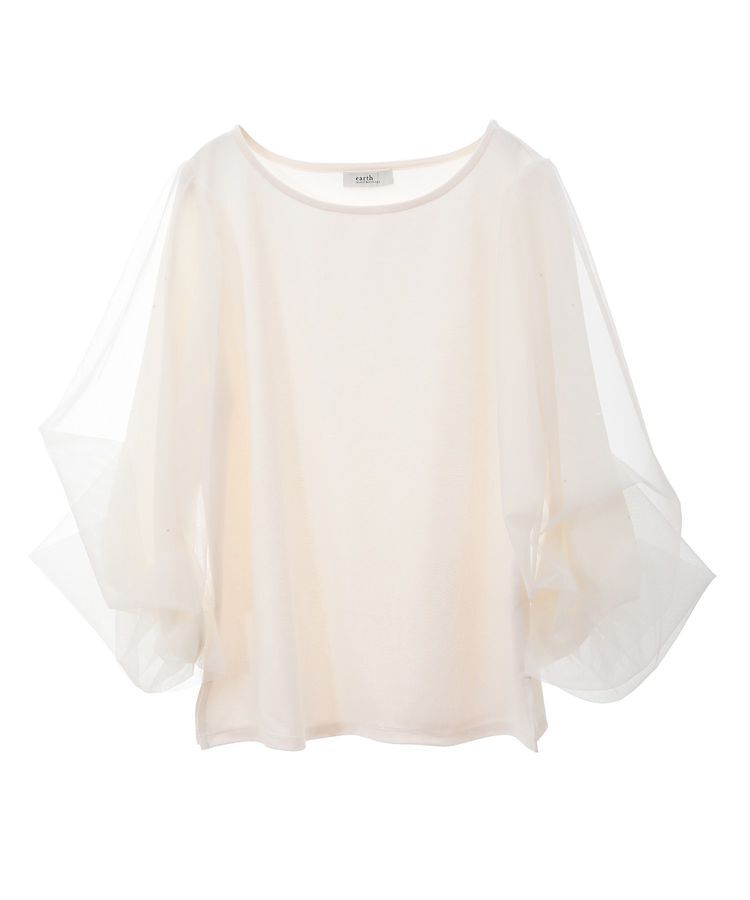 earth music&ecology「キラキラストーンパールチュールスリーブプルオーバー」|Tシャツ・カットソー|