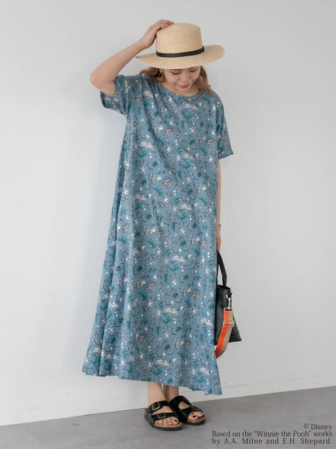  「総柄プリントワンピース/Pooh」|ワンピース|ブルー