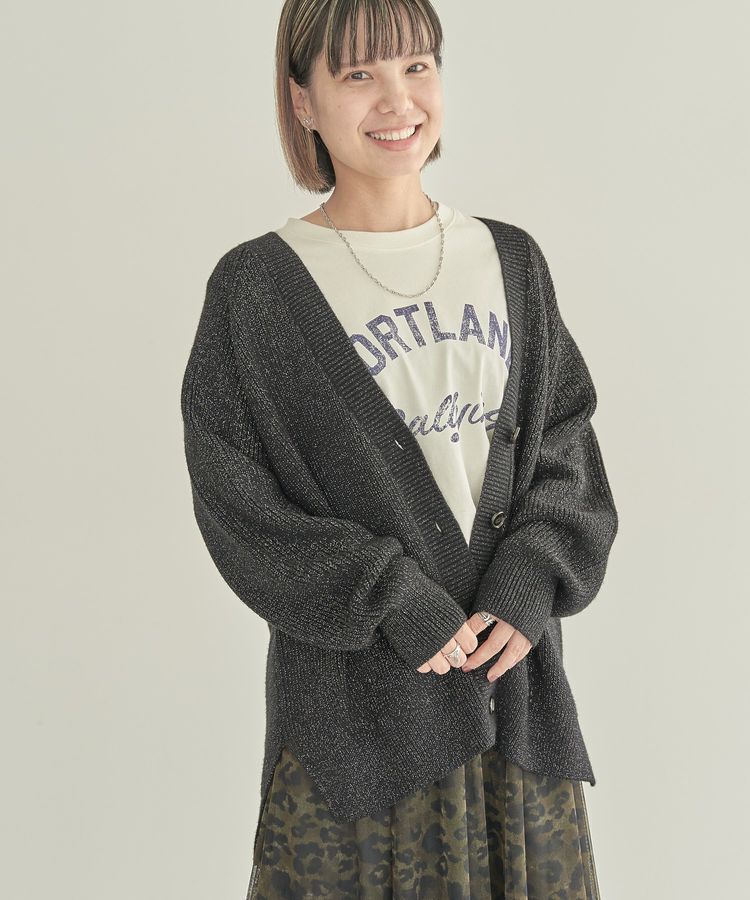 AMERICAN HOLIC「【WEB限定・小柄女性向け】バイパチラメ入りVネック片畦ニットカーディガン」|カーディガン|
