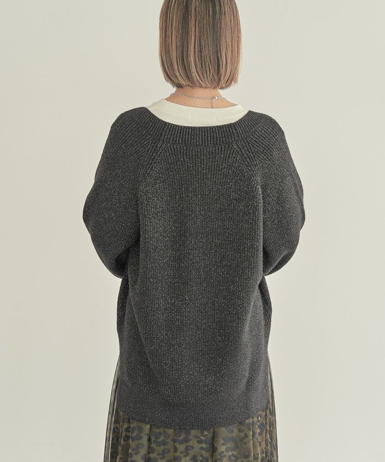 AMERICAN HOLIC「【WEB限定・小柄女性向け】バイパチラメ入りVネック片畦ニットカーディガン」|カーディガン|