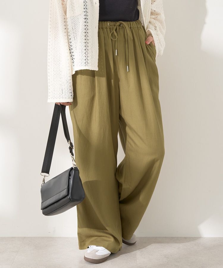 AMERICAN HOLIC「接触冷感リネンブレンドタックワイドパンツ」|その他|Olive