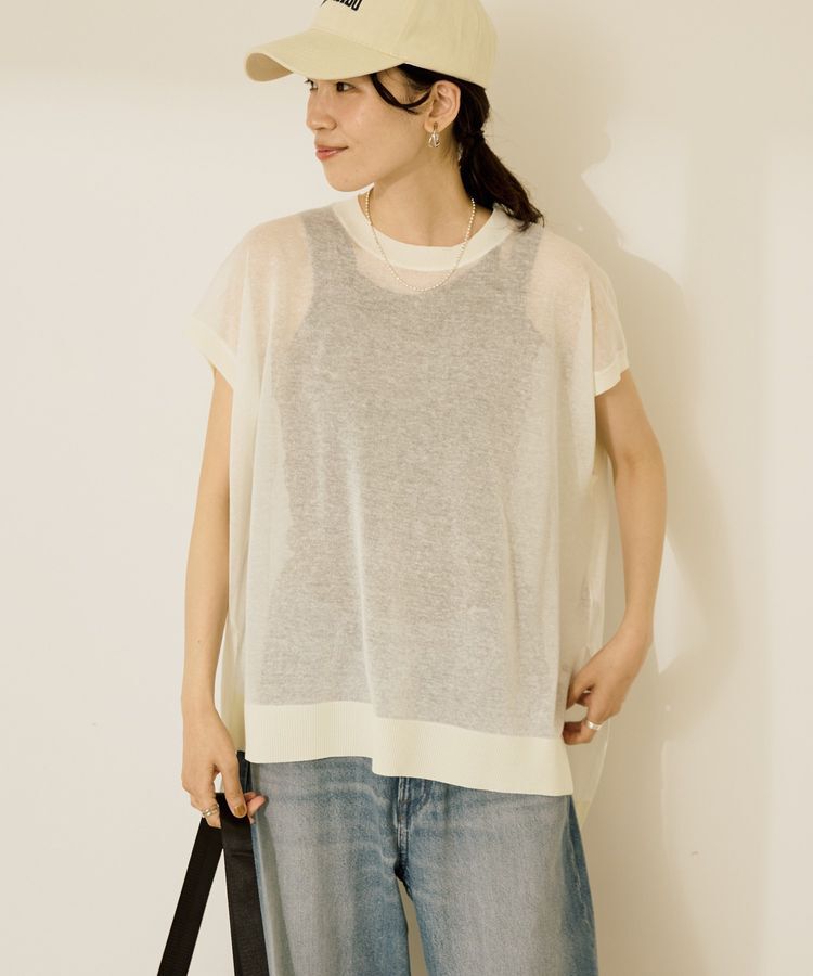 AMERICAN HOLIC「ウォッシャブルシアーニットフレンチスリーブトップス」|ニット・セーター|Ivory