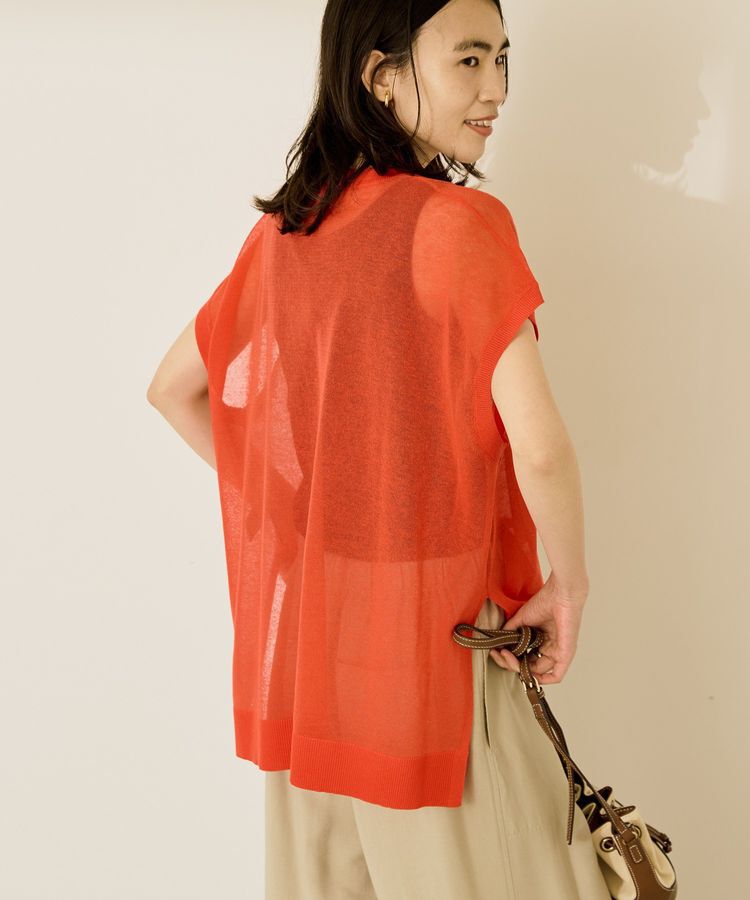 AMERICAN HOLIC「ウォッシャブルシアーニットフレンチスリーブトップス」|ニット・セーター|