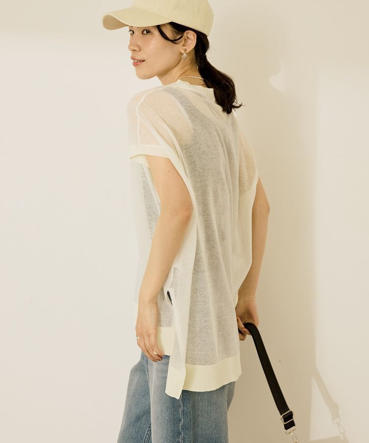 AMERICAN HOLIC「ウォッシャブルシアーニットフレンチスリーブトップス」|ニット・セーター|