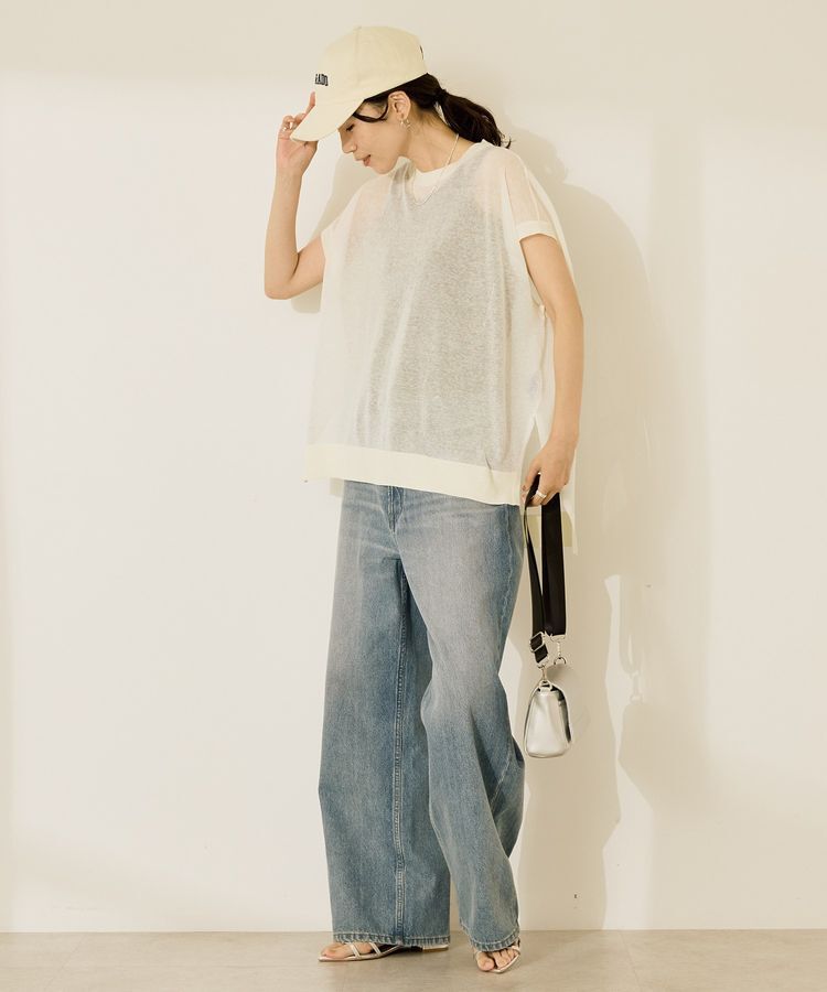 AMERICAN HOLIC「ウォッシャブルシアーニットフレンチスリーブトップス」|ニット・セーター|