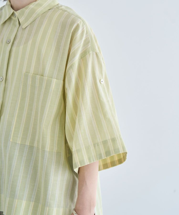Green Parks「綿麻混５分袖ターンバックシャツ」|シャツ・ブラウス|