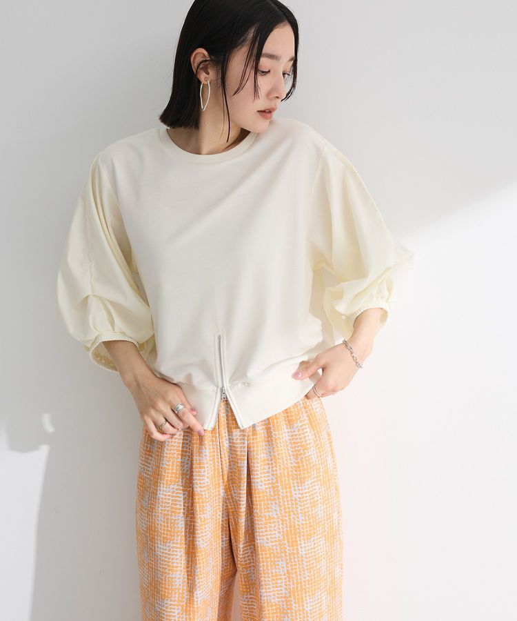 Green Parks「2WAY7分袖タック裾ZIPプルオーバー」|Tシャツ・カットソー|Ivory