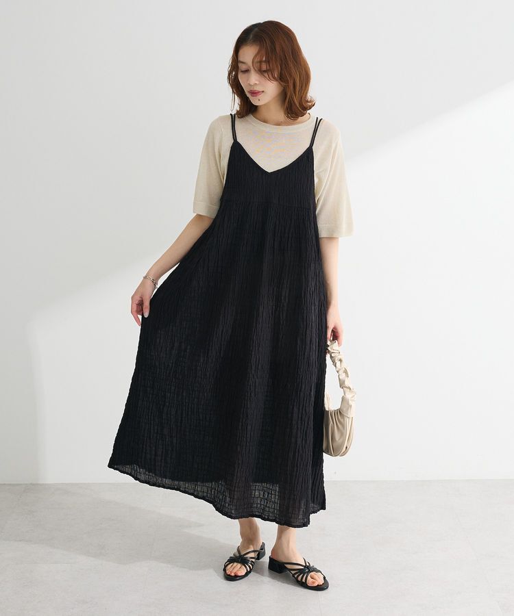 Green Parks「インド綿 ボリュームキャミワンピース」|ワンピース|Black