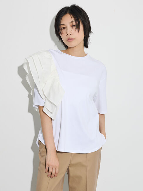 GARAGE OF GOOD CLOTHING「アシメフリルTシャツ」|Tシャツ・カットソー|White