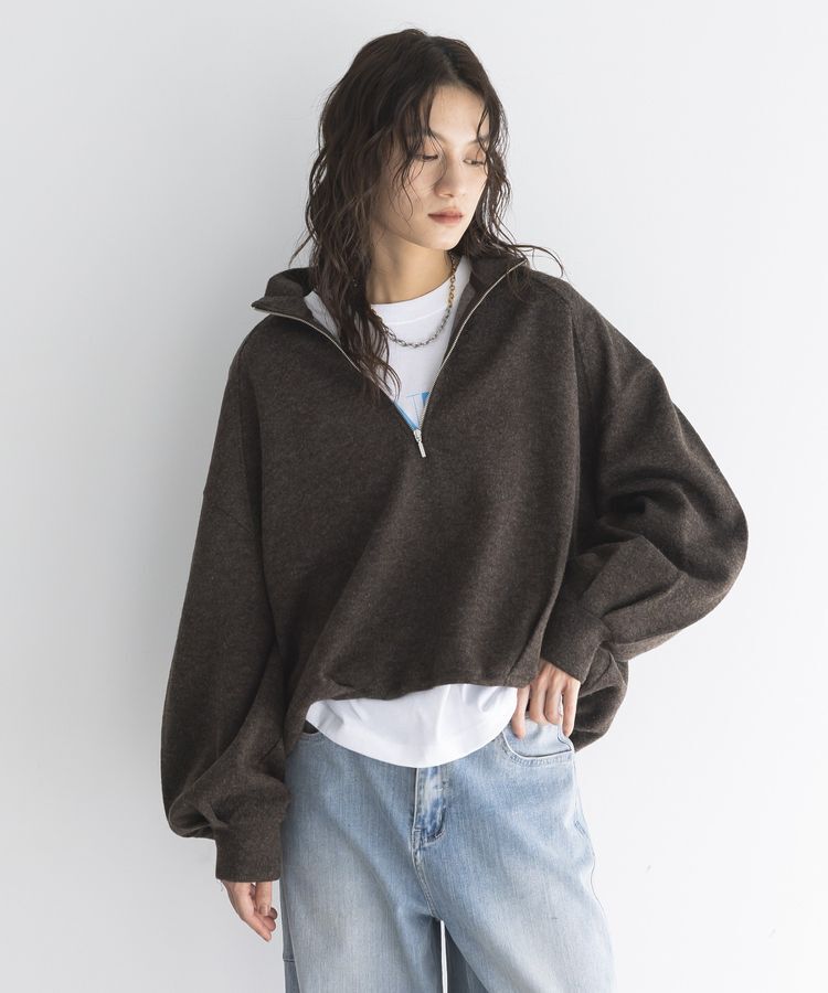 GARAGE OF GOOD CLOTHING「ニットソーハーフZip裾タックプルオーバー」|Tシャツ・カットソー|Brown
