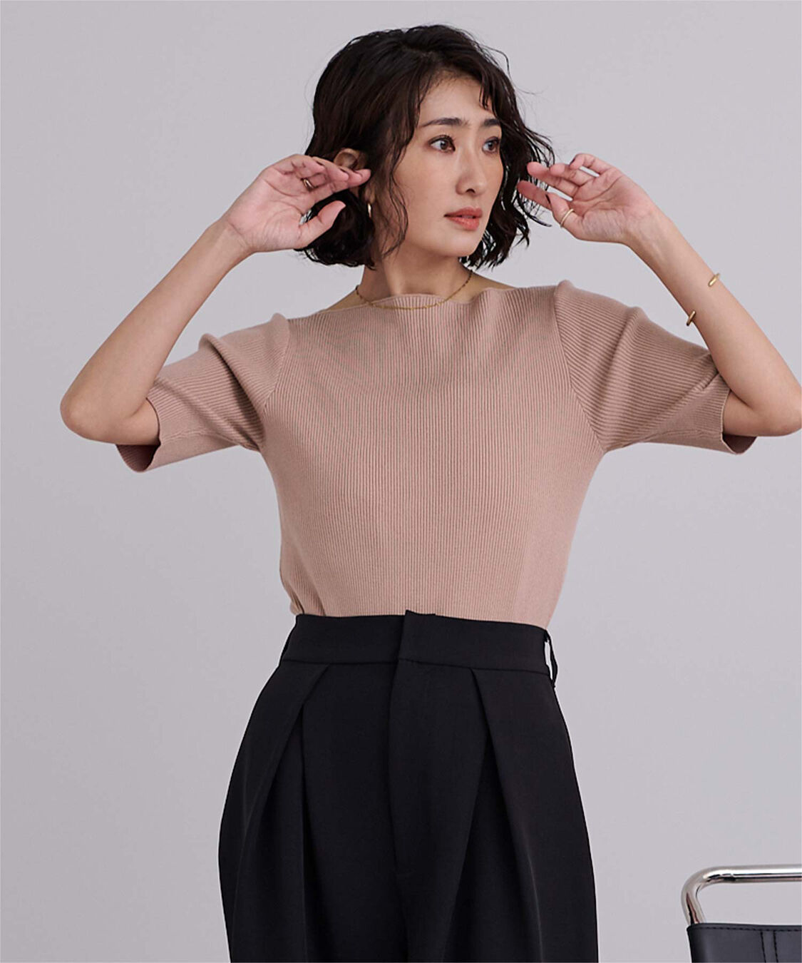 ur's「ボートネックハーフスリーブリブニット」|ニット・セーター|