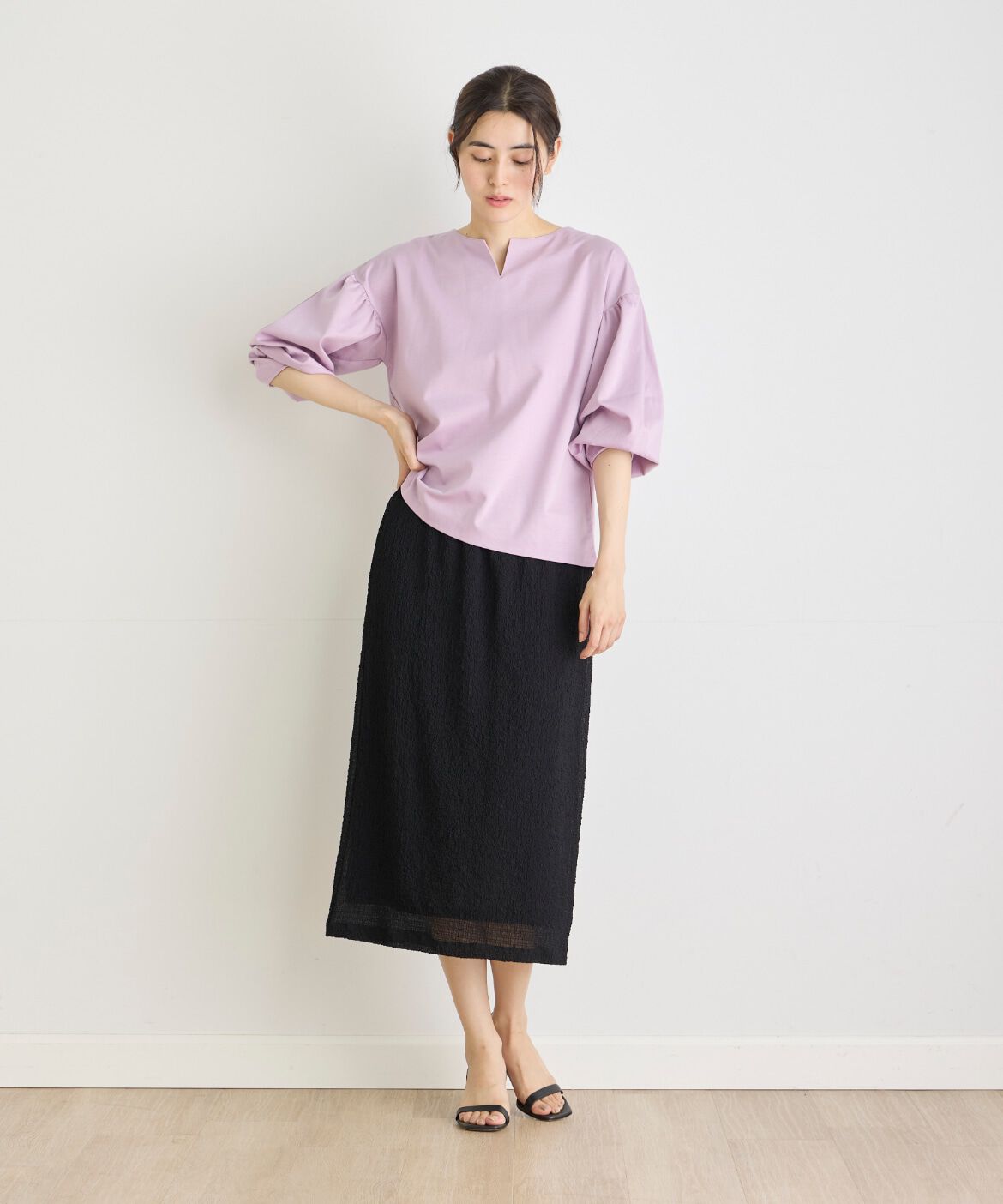 7-IDconcept.「《大きいサイズ》スーピマコットンボリュームスリーブカットソー」|Tシャツ・カットソー|