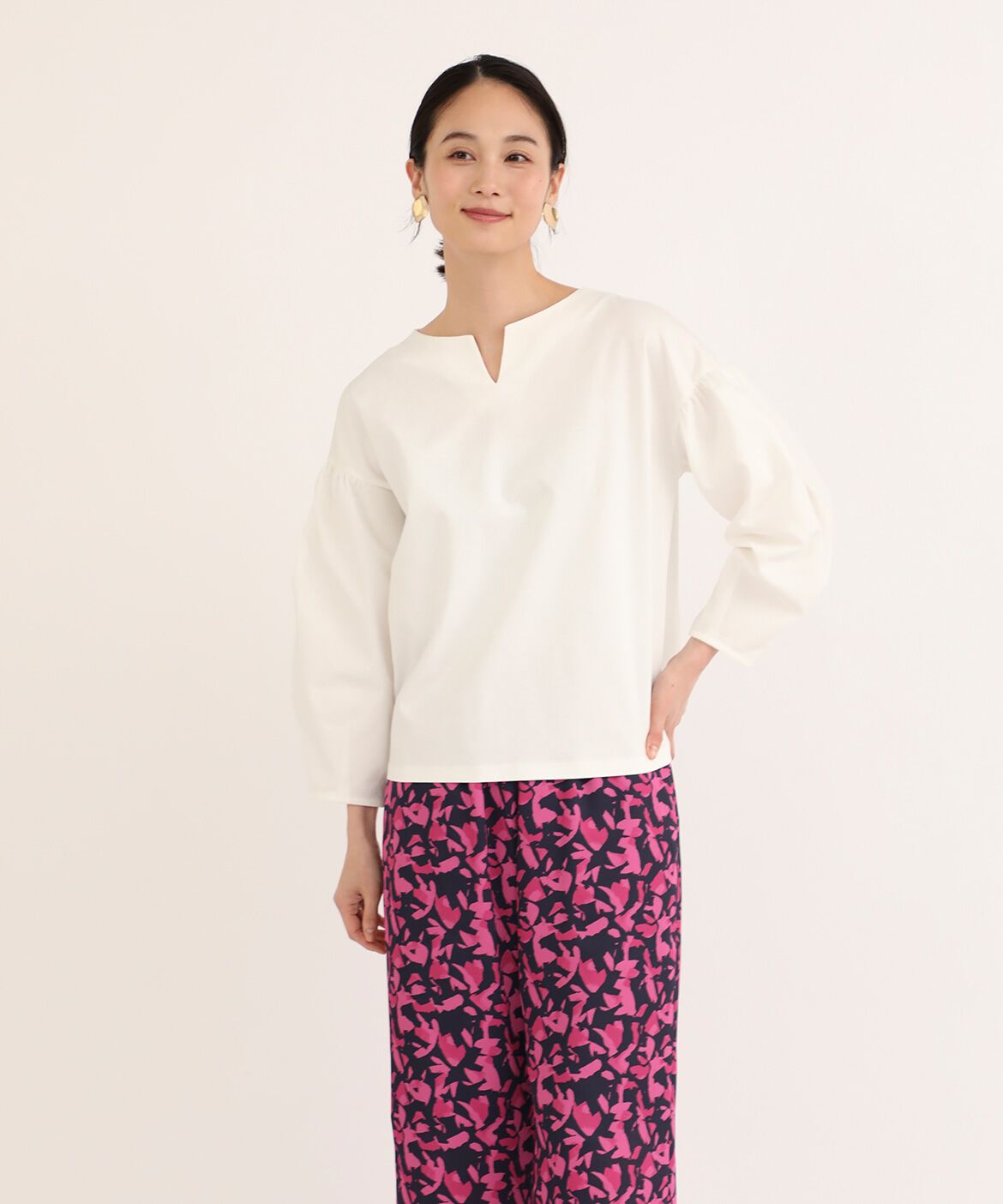 7-IDconcept.「《大きいサイズ》スーピマコットンボリュームスリーブカットソー」|Tシャツ・カットソー|