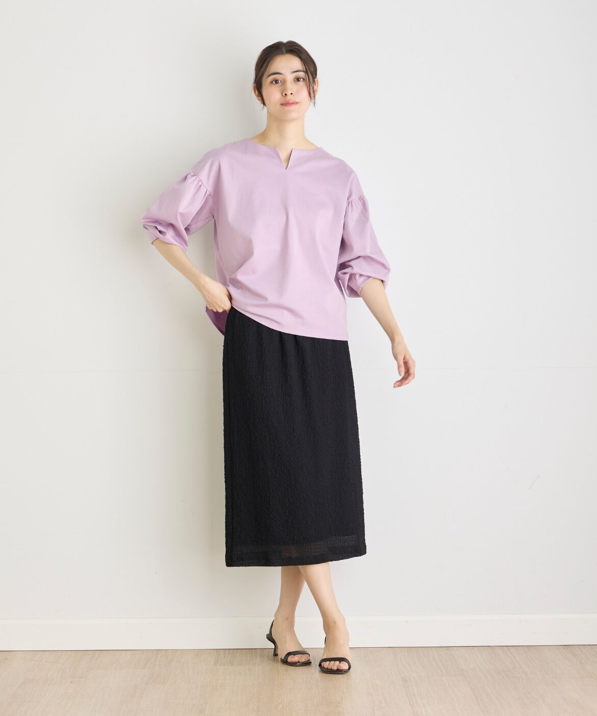 7-IDconcept.「《大きいサイズ》スーピマコットンボリュームスリーブカットソー」|Tシャツ・カットソー|